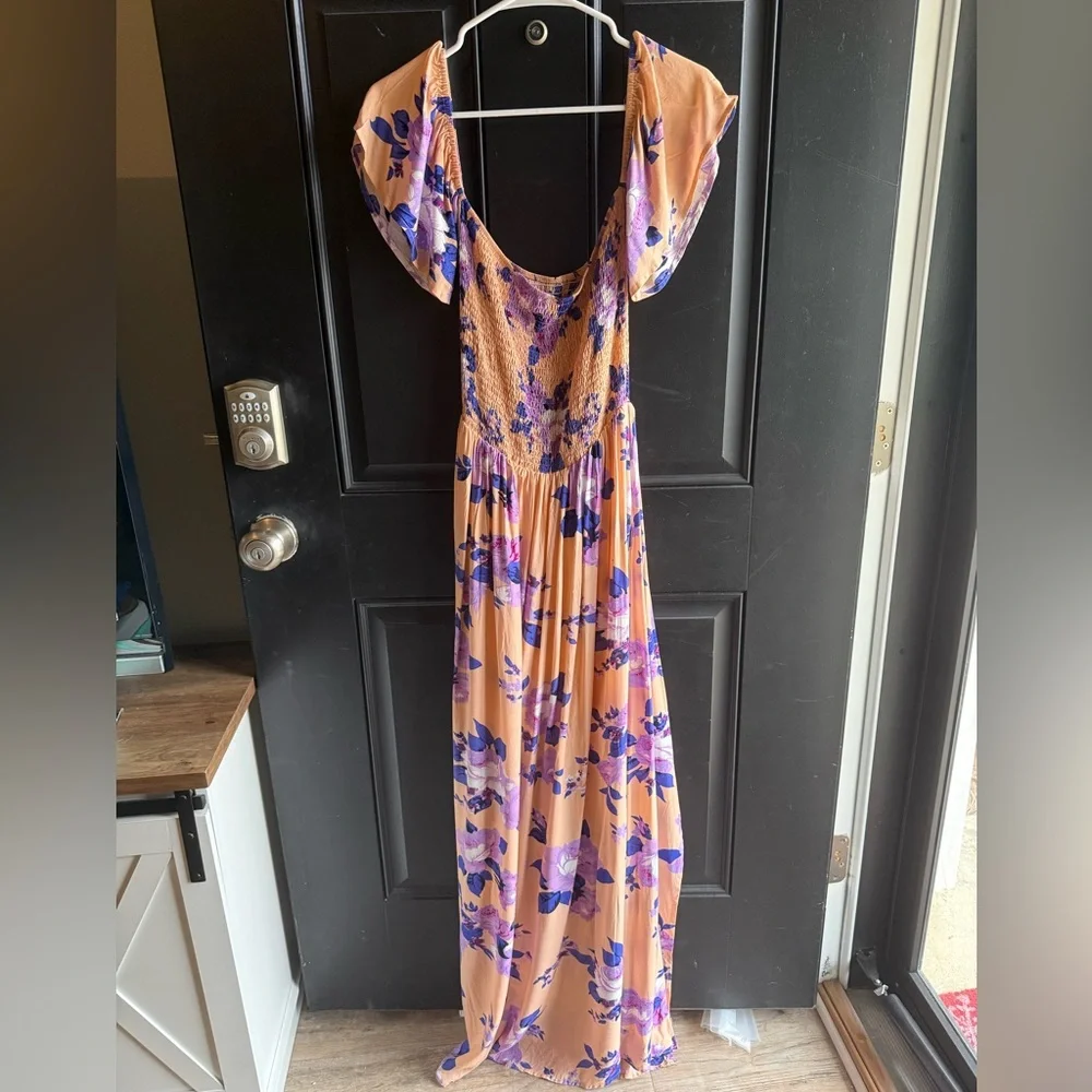 Pink Lily peach floral off-the-shoulder maxi dress Size Medium - Picture 12 of 14